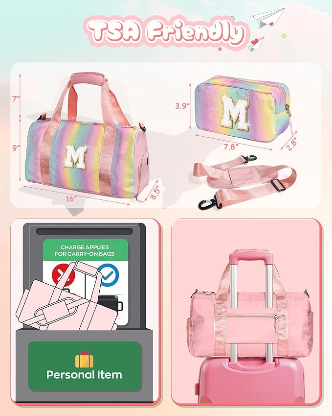 Christmas Gifts for Kids-Girl Gym Bag with Shoe Compartment, Kid Personalized Weekender Overnight Bags, Initial Travel Tote with Makeup Pouch, Graduation Gift for Girls (Letter Y)