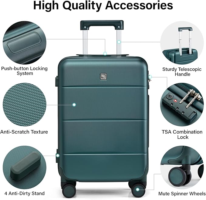Hanke Luggage Sets 2 Piece with Spinner Wheels, 20/28 Inch Hard Shell Suitcases Set TSA Approved Luggage Travel Rolling Large Luggage(Blackish Green)