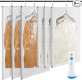 Hanging Vacuum Storage Bags with Electric Pump – 6 Pack (3 Long, 3 Short) Hanging Vacuum Seal Bags for Clothing, Space-Saving Compression Bags for Suits, Jackets, Travel Wear & Coats