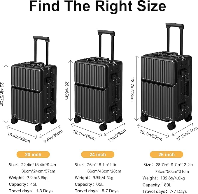 Zipperless Luggage, 22x14x9 Aviation Certified, Polycarbonate Aluminum Hardshell, Expandable Carry-On Luggage with Spinner Wheels, Hardshell Luggage, 20 Inch Cabin