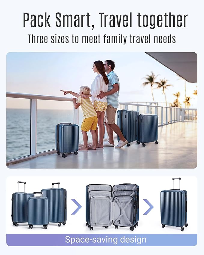 LIGHT FLIGHT Luggage Sets, Durable Hard Shell 3 Piece Set Suitcase with Spinner Wheels, Hardside Lightweight Luggage set with TSA Lock, Large Travel Luggage Set (20" 24" 28"), Horizon Cyan