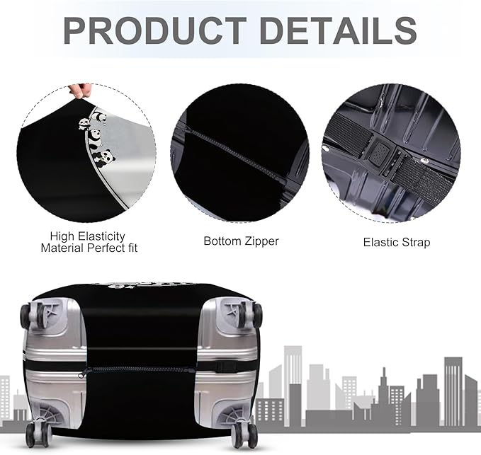 ANNA QUEEN Panda Family Luggage Cover, Cute Panda Design Suitcase Protector, Stretchable Washable Travel Sleeve for 32-34 Inch Luggage