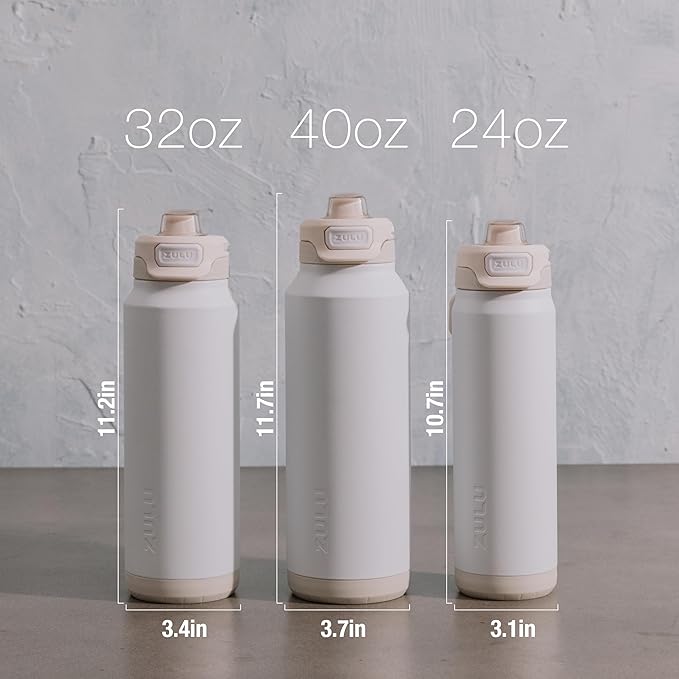 ZULU Powerfill Pro 24oz Stainless Steel Water Bottle with Quick Fill Lid, Triple Walled Vacuum Insulated Metal, Leak Proof Locking Lid, Sip and Chug, Reusable BPA Free, White