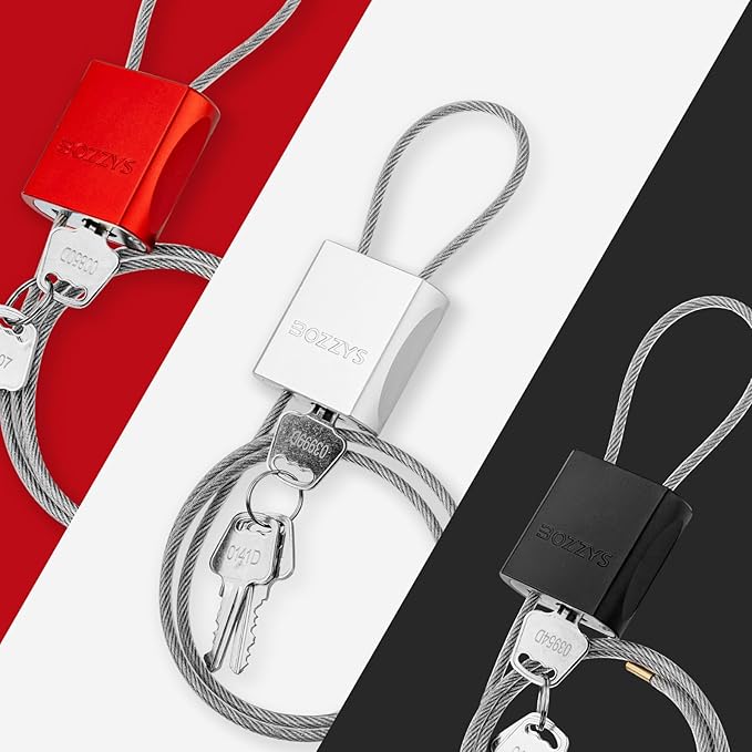 Adjustable Cable Locks with 3 Keys | 6.56ft L x 1/6in D Aluminum Steel Cable Padlock for Bikes, Gate, Lockers & Outdoor Gear | Keyed Different & Black