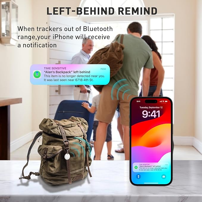 Air Tracker Tags-4 Pack [Apple MFi Certified] (iOS Only), Smart Bluetooth Tracker, Compatible with Apple Find My, Item Locator for Keys, Luggage, Wallet, Suitcase, Bags, IP67 Waterproof