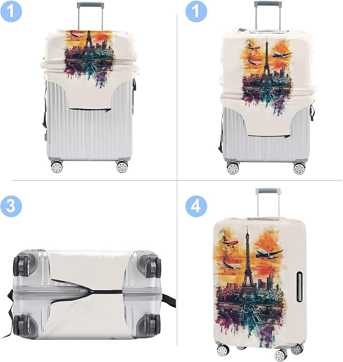 Luggage Cover Washable Suitcase Protector Anti-scratch Suitcase cover Fits 20-34 Inch Luggage (Tower-1, L(28-30inch suitcase))
