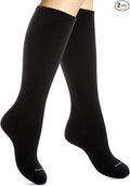 Cotton Compression Socks for Women & Men. 15-20 mmHg Support Knee-High Black S/M