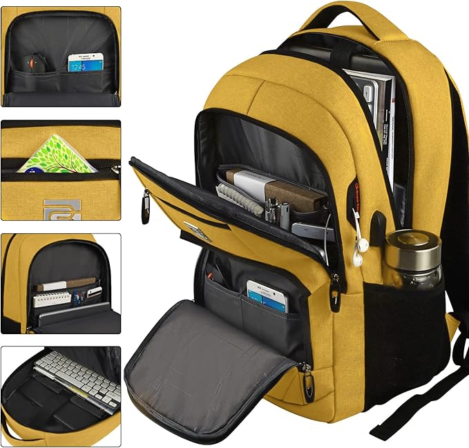 Laptop Backpack,Business Travel Anti Theft Slim Durable Laptops Backpack with USB Charging Port,Water Resistant College Computer Bag for Women & Men Fits 15.6 Inch Laptop and Notebook-Yellow