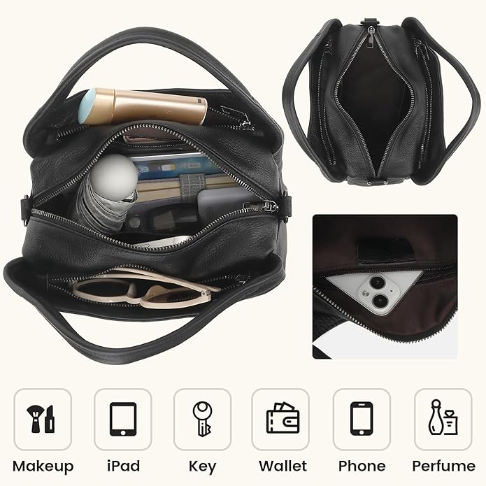 KOGTLA Genuine Leather Purses for Women, Crossbody Shoulder Bags with Top-Handle, Tote Satchel Handbags