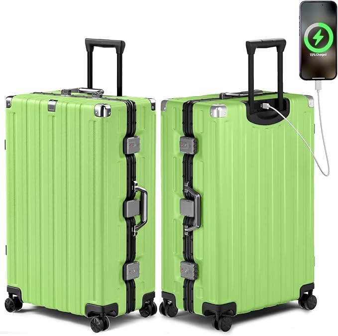 Krute Large Luggage 28 inch Zipperles Suitcase With Spinner Wheels USB Charger Hardside PC Aluminum Frame Luggages Checked Suitcases with TSA Lock (1 Piece)