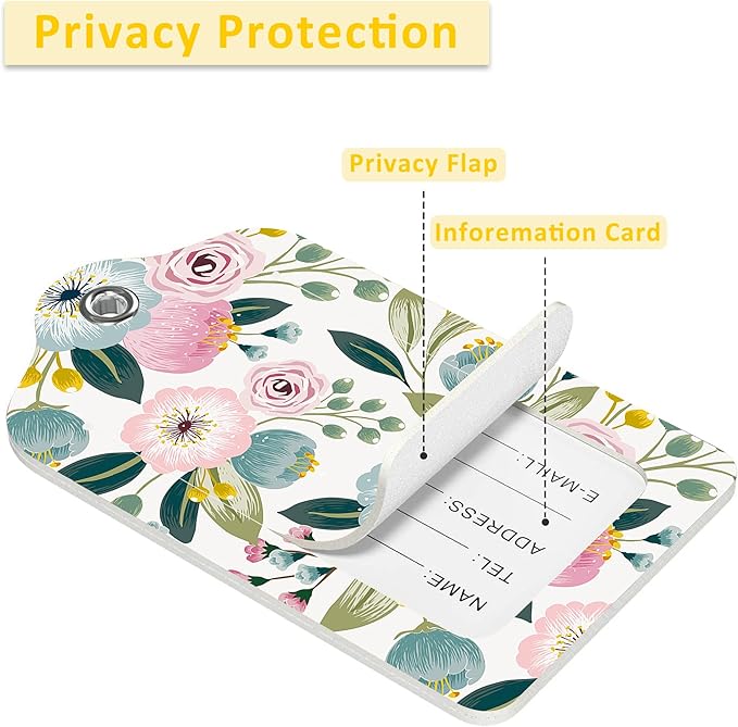 2 Pack Luggage Tag for Suitcase,Lovely Floral PU Leather Suitcase Tags Identifiers with Privacy Name Address Labels and Durable Steel Loop for Women Men Travel