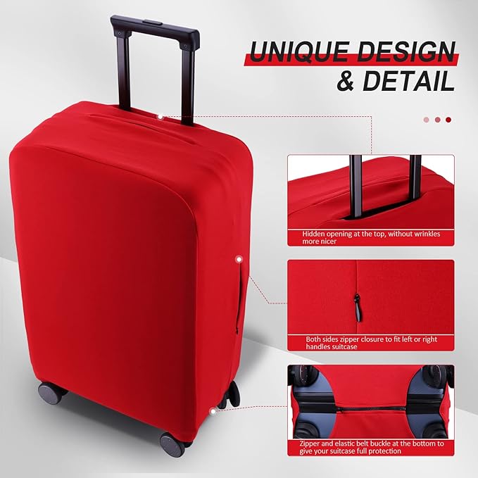 Travel Luggage Cover - Scratch-Resistant Fit 19-31 Inch, Red, 3XL (32-33inch)