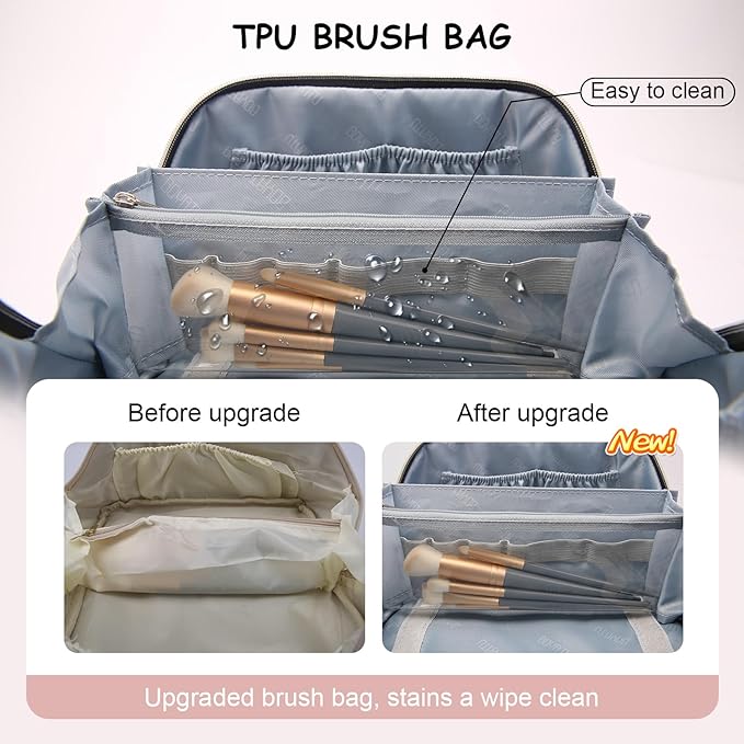 Travel Makeup Bags for Women Cosmetic Bag: Puffy Make up Bags Set of 3 - Vegan Leather Makeup Organizer - Waterproof Large Toiletry Bag with Compartments - Travel Essentials (Pink)