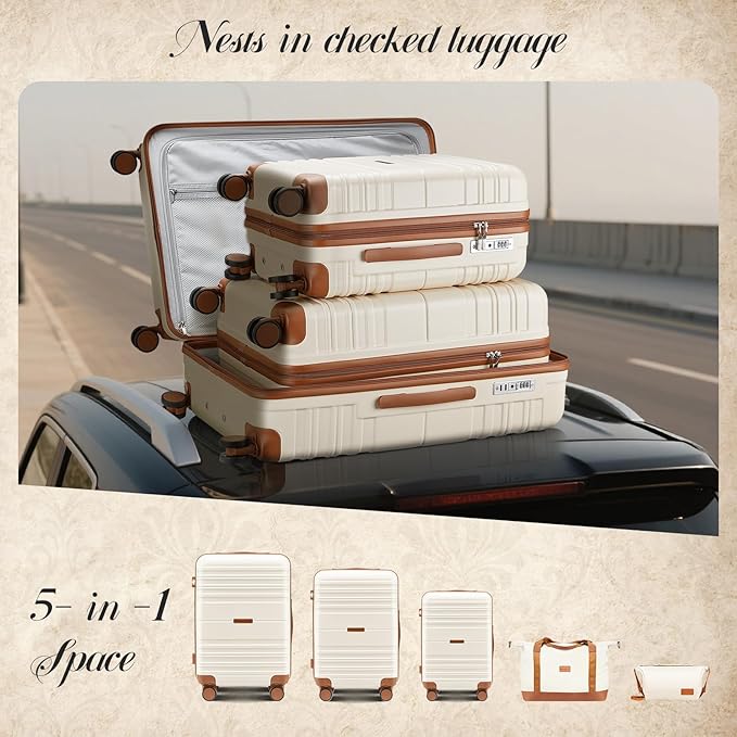 Luggage Sets with spinner wheels, PC+ABS Hard Shell Travel Luggage,Lightweight Carry-on suitcases with TSA Lock,YKK Zippers (Light Purple, 5 piece sets(20/24/28/DB/TB))
