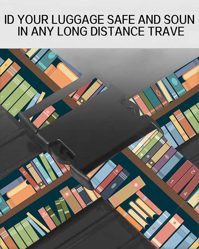Luggage Straps for Suitcases, Adjustable Travel Belt, Durable Wide Luggage Strap, Cute Suitcase Strap Identifiers with Buckle, Bag Straps for Luggage, Cute Book Pattern