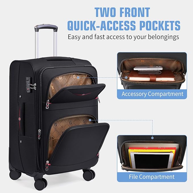 Softside Expandable Luggage with 4 Spinner Wheels, Durable Carry-On Luggage Suicase (Coffee, 21-Inch)