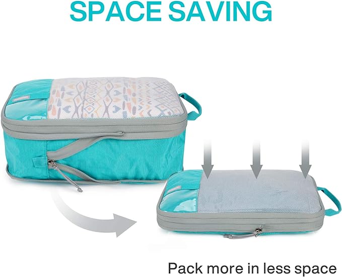 BAGSMART 6 Set Compression Packing Cubes - Lightweight Travel Essentials, Durable Luggage Organizer