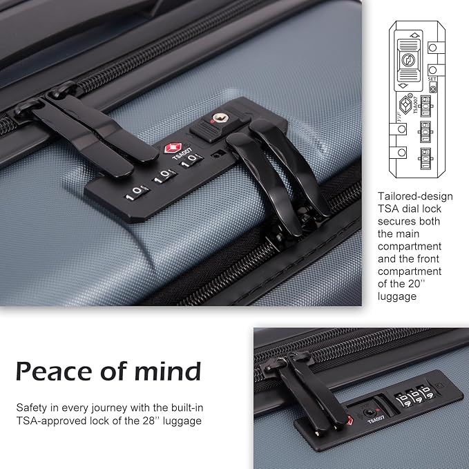 Coolife Luggage Suitcase Piece Carry On ABS+PC Spinner Trolley with pocket Compartmnet(Night navy, 20in(carry on))