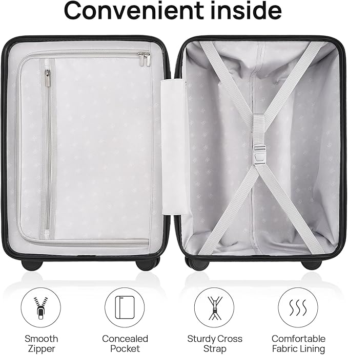 Carry on Luggage 22 X 14 X 9 Airline Approved, 20 Inch Luggage for 3-5 Days Travel, Double Spinner Wheels, 100% Hardshell PC, TSA Lock (03-Shadow (Basic), Carry-On 20-Inch)