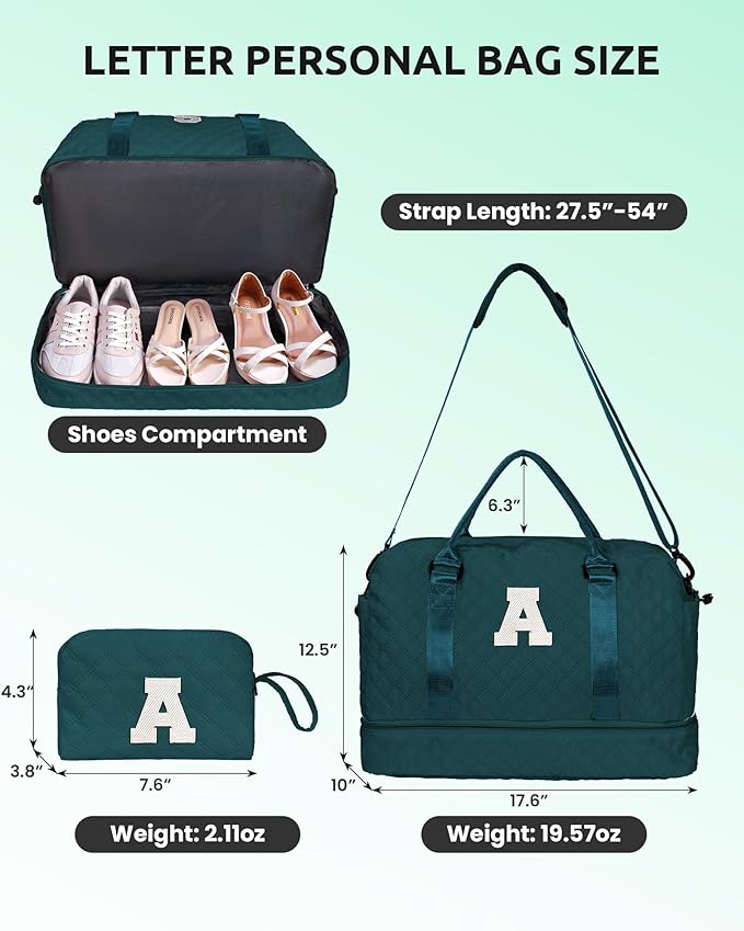 Gifts for Women-Initial Kids Duffel Bags with Shoe Compartment, Women Weekender Bag, Monogram Overnight Bag for Women, Letter Travel Bag with Makeup Bag Bride Gifts Birthday Gift (Letter I)