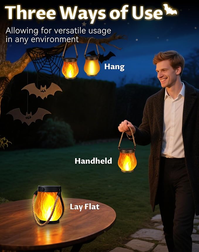 Kaliqo Solar Lantern Outdoor Lights - Official, Waterproof Kaliqo Solar Flame Lights Hangable with Dancing Flame, Hemp Rope Kaligo Lantern,Dual Charging Modes, Smokeless(1pcs)