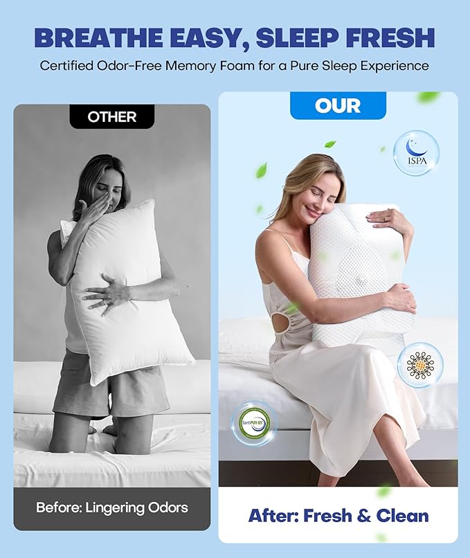 Emircey Clinical-Level Relief Cervical Neck Pillow for Sleeping, Orthopedic Contour Memory Foam Pillow for Side Sleepers, Cooling Pillow for Neck Relief, Ergonomic for Back and Stomach Sleepers
