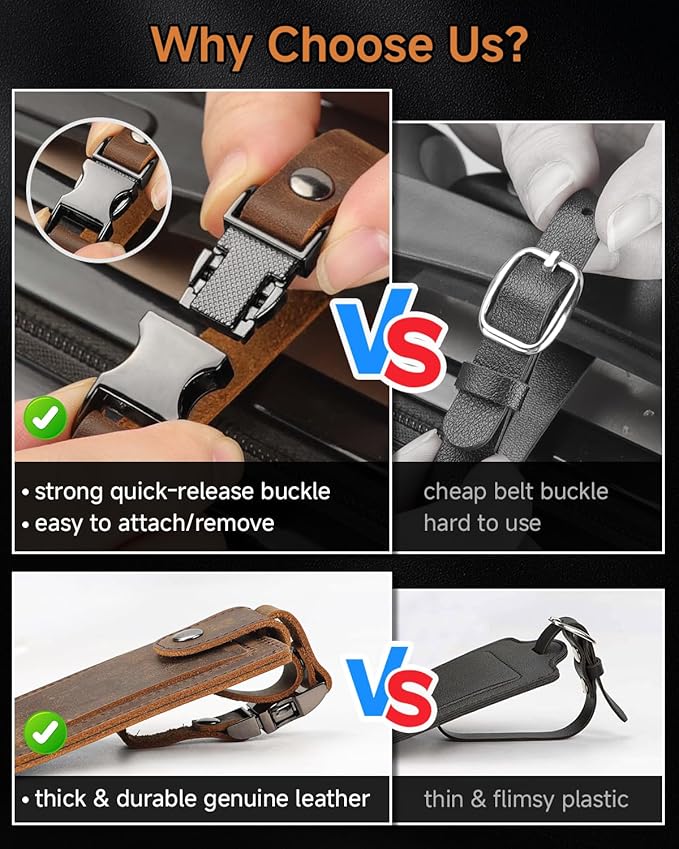 Premium Genuine Leather Luggage Tags for Suitcases - Quick Release, Privacy Protection, Elegant and Durable, Travel Essential Luggage Tag - 2 Pack Coffee