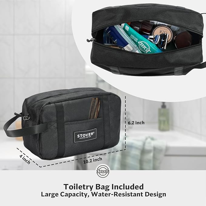 STOVER 80L Rolling Duffel Bag with Wheels, Large 31 Inch Durable Travel Duffle + Toiletry Bag, Heavy Duty, Packable, Foldable w/Shoulder Straps- Use as Luggage or Backpack, Men/Women (Black)