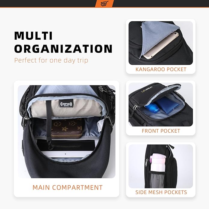 SKYSPER Sling Bag RFID Crossbody Sling Backpack Cross Body Shoulder Bag Travel Hiking Daypack for Women Men