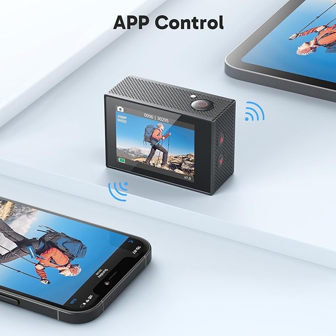 AKASO EK7000 4K30fps Action Camera with 64GB MicroSDXC U3 Memory Card Accessories Kit Bundle Ultra HD 131FT Waterproof Underwater Camera EIS WiFi Remote Control 4X Zoom, Black