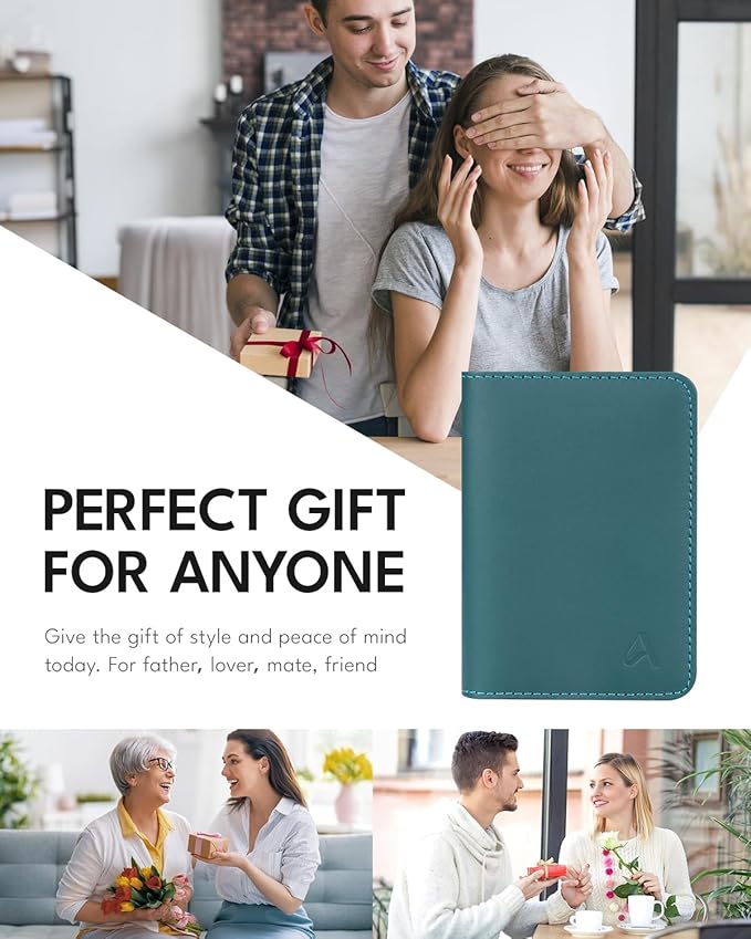 ALLIVE Passport Holder for Travel Women Men,Genuine Leather Passport Cover Wallet,Travel Must Haves Airport Essentials Travel Gifts Blue