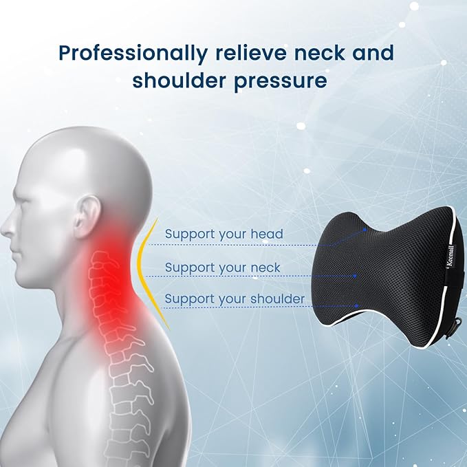 Inflatable Car Neck Pillow - 2 Pack Soft Headrest Car Pillow for Driving Seat with Adjustable Strap, Comfortable Ergonomic Design Neck Support and Breathable Washable Cover