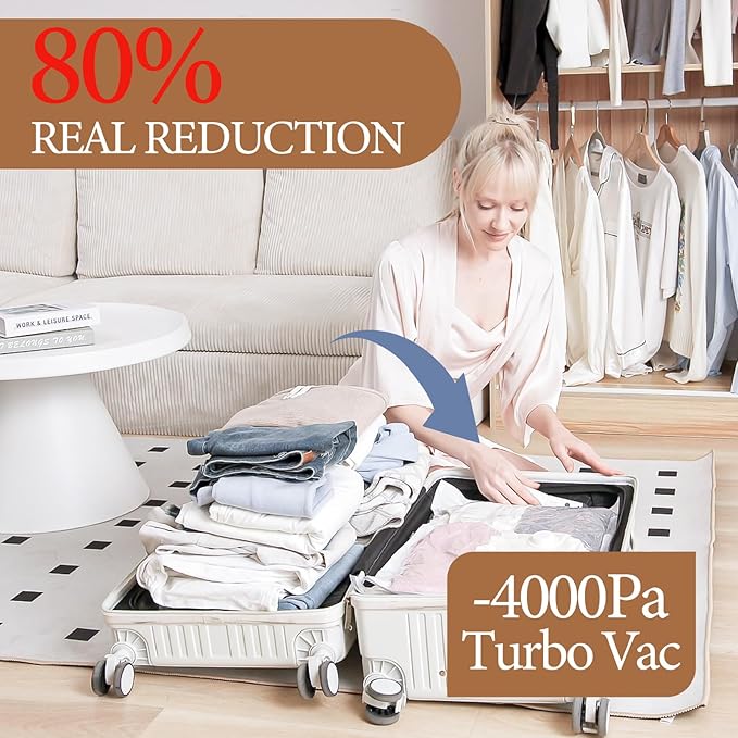 Vacuum Storage Bags for Clothing Travel, 10 Pack Vacuum Bags with Wireless Charging Air Pump(2 Large+4 Medium+4 Small), Compression Packing for Clothes Blanket Suitcase Luggage