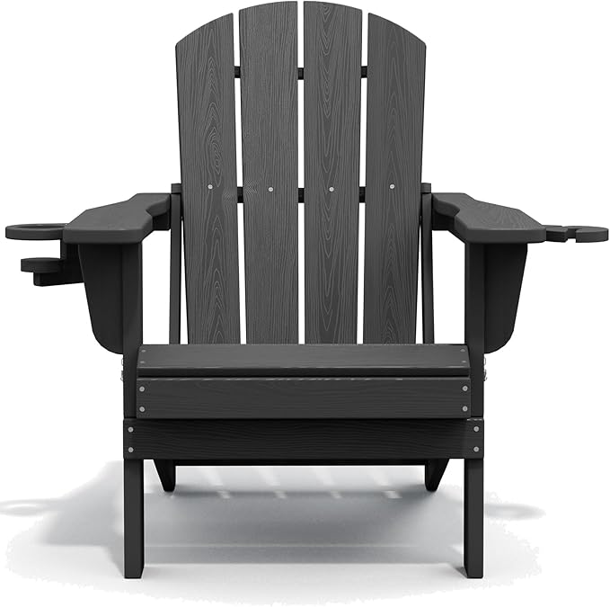 SERWALL Foldable Adirondack Chair Set of 2, HDPE Adirondack Chair with Wood-Texture-Gray