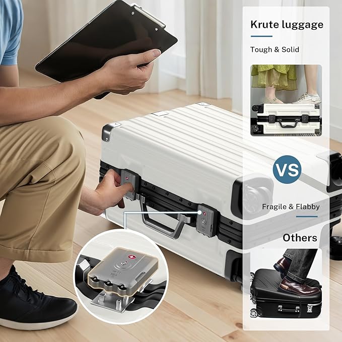 Krute Large Luggage 28 inch Zipperles Suitcase With Spinner Wheels USB Charger Hardside PC Aluminum Frame Luggages Checked Suitcases with TSA Lock (1 Piece)