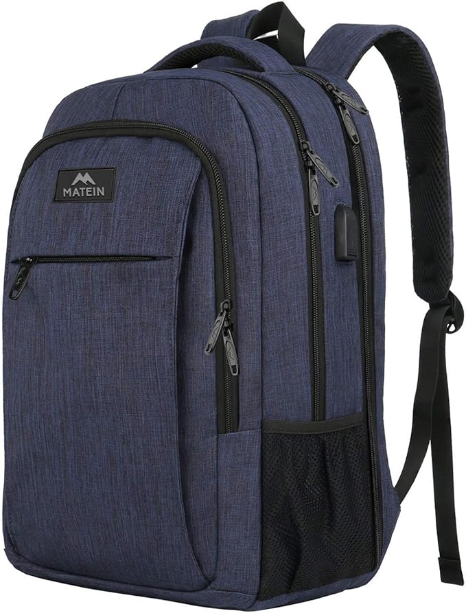 MATEIN Large College Backpack, Sturdy Computer Backpack with USB Charging Port Fits 17 inch Notebook, Carryon Luggage Travel Laptop Bag for Business Men and Women Christmas New Year Gift, Blue