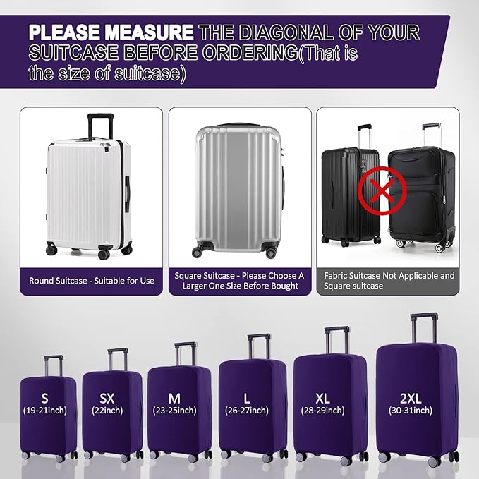 Travel Luggage Cover Suitcase Protector Scratch-Resistant Fit 19-31 Inch Suitcase, Not Included Suitcase (Purple, XL(28-29 inch))