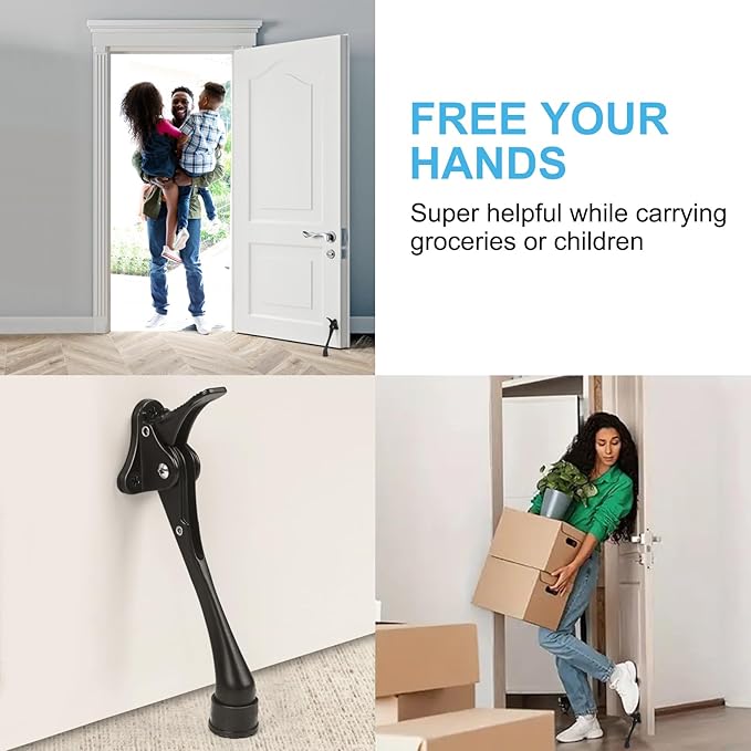 6 Inch Black Kick Down Door Stoppers for Bottom of Door, Heavy Duty Kickdown Door Stop, One Touch Kick Down Door Stoppers 1 Pack
