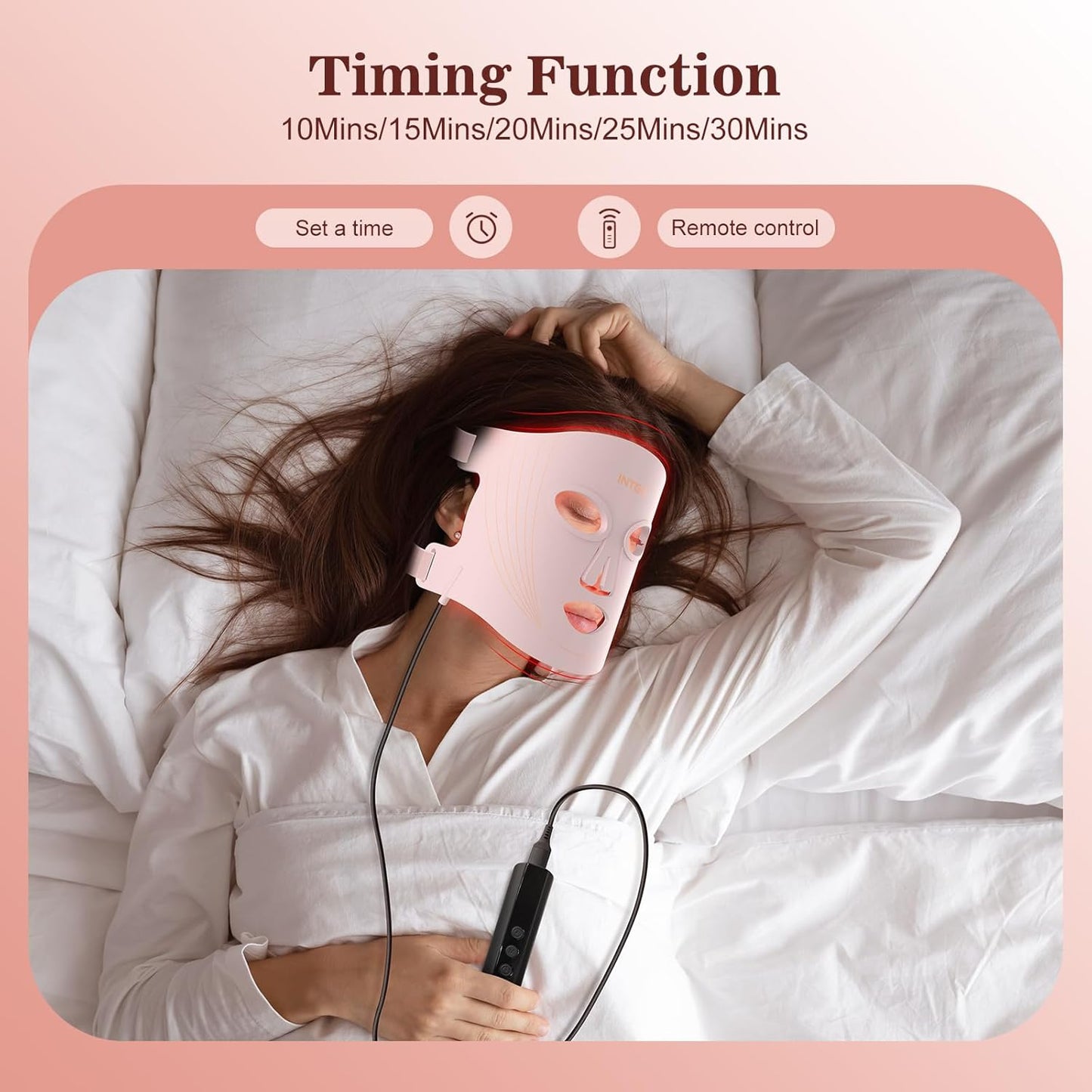 Red Light Therapy for Face, 3 Modes Portable Led Face Mask Light Therapy with Remote, Infrared Light Mask with Timing Function, Led Light Therapy At Home, Pink