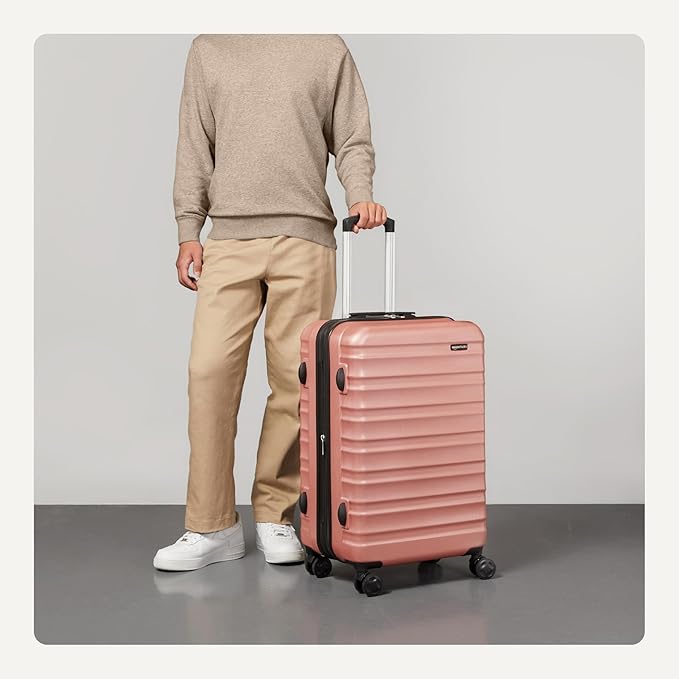Amazon Basics 26" Hardside Medium Checked Luggage, Hardshell Suitcase With Wheels, Expandable For Up to 15% More Space, With Scratch-Resistant Surface, Four Multi-directional Wheels, Rose Gold