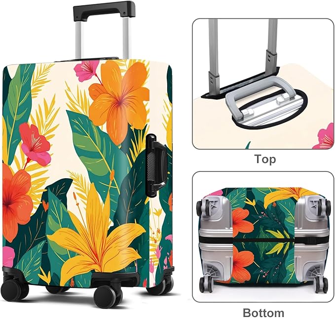 Luggage Cover Washable Suitcase Protector Anti-Scratch,Stretchable Fit for 20-34Inch Luggage Durable Travel Bag Cover with Zipper Closure (Flower, L(fits 28-30Inch suitcase))