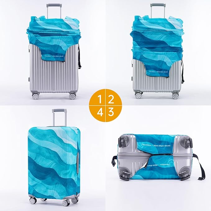 Travelkin Luggage Covers For Suitcase Tsa Approved,Suitcase Cover Protector Fit 18-32 Inch Luggage (Blue Wave, M)