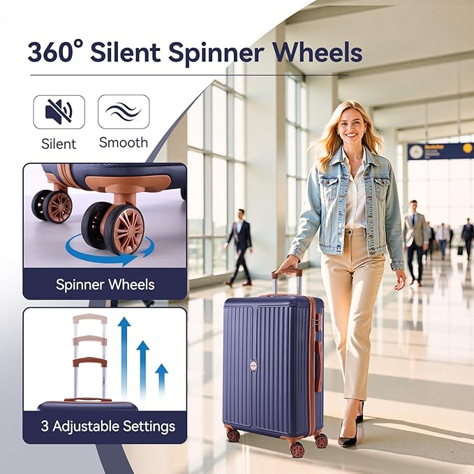 Hoteel 6 Piece Luggage Set with Spinner Wheels (4-YEAR WARRANTY), Carry on Luggage for Travel with TSA Lock, ABS+PC Hardshell Suitcase Set, 16"/20"/24"/28"+Duffel Bag+Cosmetic Bag(Dark Blue)