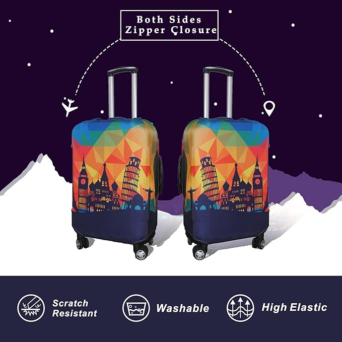 Explore Land Travel Luggage Cover Suitcase Protector Fits 27-30 Inch Case (Modern City, L)