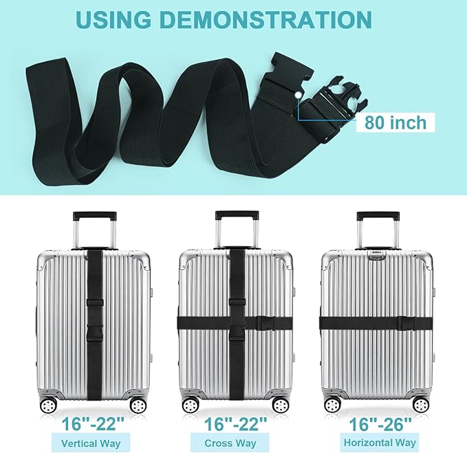 2Pcs Luggage Straps for Suitcase Travel Accessories TSA Approved, 80In Long Belts to Keep Your Suitcase Secure, Adjustable Bag Straps with Quick-Release Buckle for Travel Bag Closure, Multicolor
