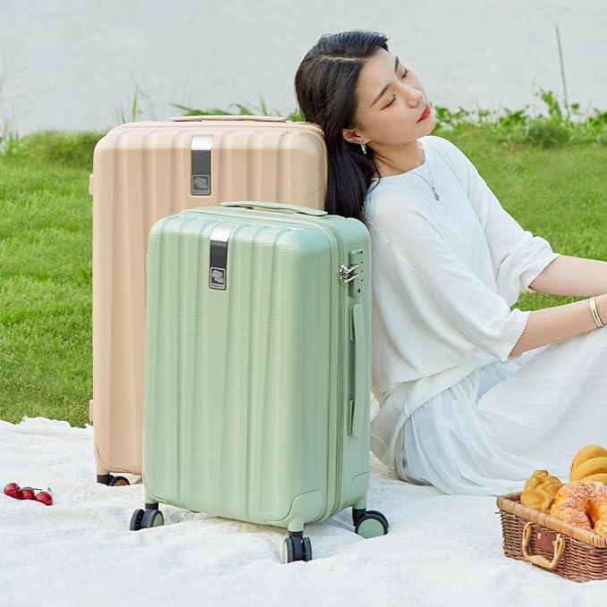 Hanke 29 Inch Luggage Suitcases With Spinner Wheels Lightweight PC hardside Rolling Suitcase With Travel Lock, Checked-Large 29-Inch（Cuba Sand）