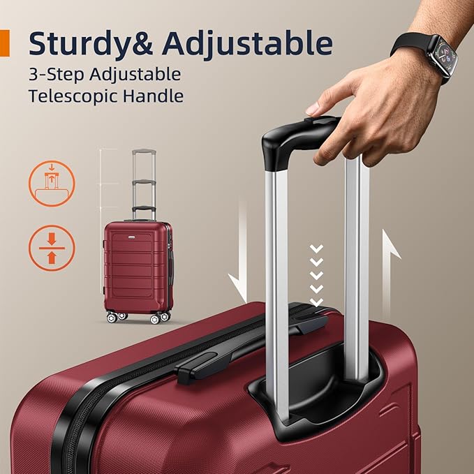 SHOWKOO Luggage Sets Expandable PC+ABS Durable Suitcase Double Wheels TSA Lock Red