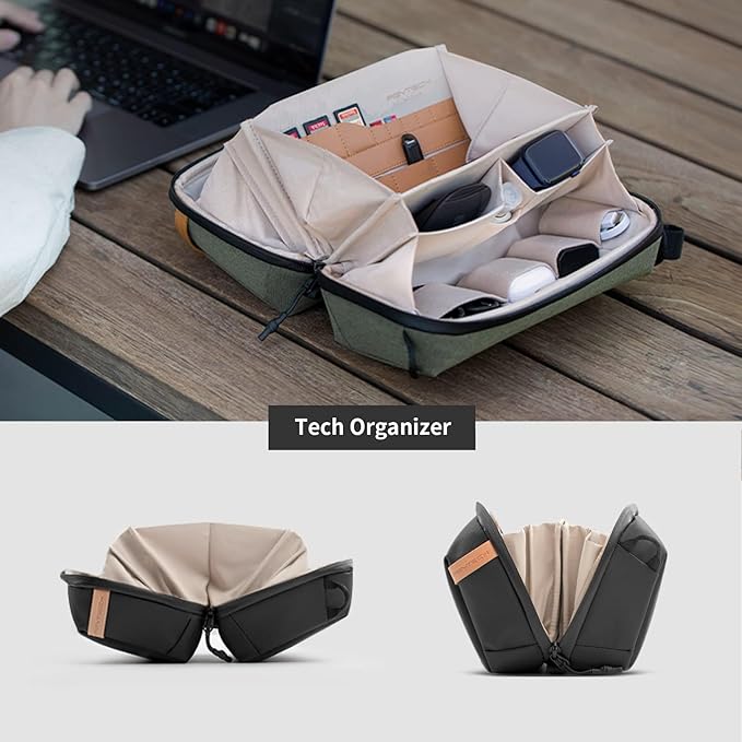 PGYTECH Travel Tech Organizer, Waterproof Tech Pouch, Electronics Accessories Organizer Travel Carrying Case, Cable Organizer Bag for Cables, Cord, Phone Batteries, Charger,Photography SD Card, Grey
