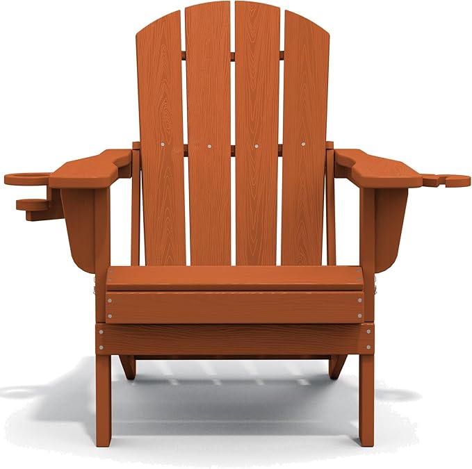 SERWALL Adirondack Chair with Cup Holders - Composite Adirondack Chairs Set of 2 HDPE Outdoor Chairs All Weather Use- Orange