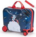 VEVOR Ride-on Luggage, 26 L Capacity, 18 Inches Tow Along Toddler Carry on Luggage with Wheels, Adjustable Shoulder Strap, Lightweight Kids Riding Suitcase for Boys & Girls Aged 3+, Blue & White